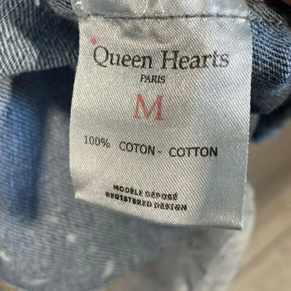 Queen Hearts Womens Long Denim Jacket‎ Blue Size Medium Distressed Grunge Rock - Picture 3 of 12